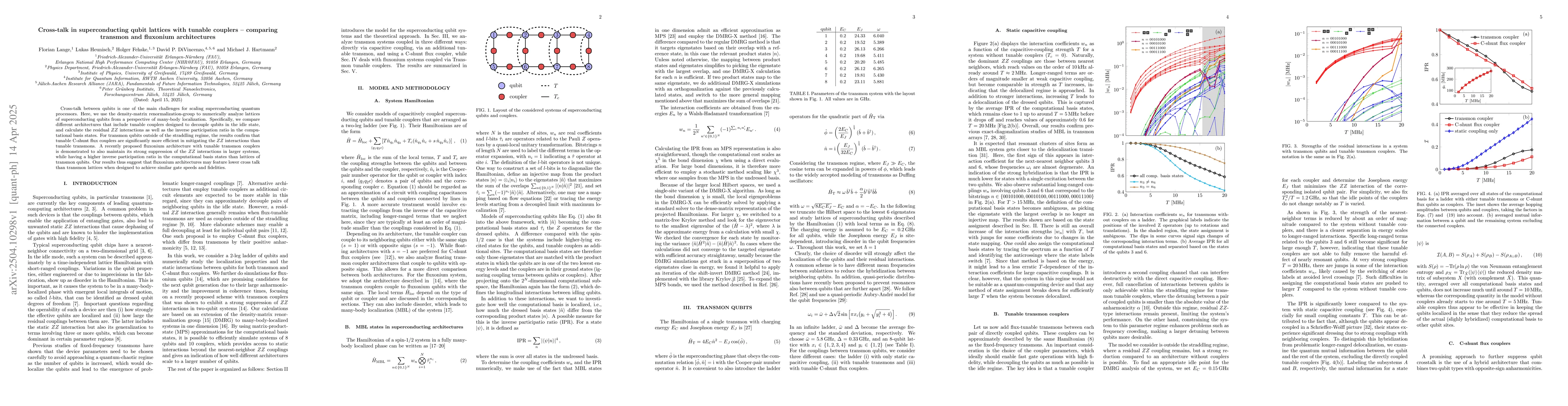 Thumbnail for Cross-talk in superconducting qubit lattices with tunable couplers -
  comparing transmon and fluxonium architectures