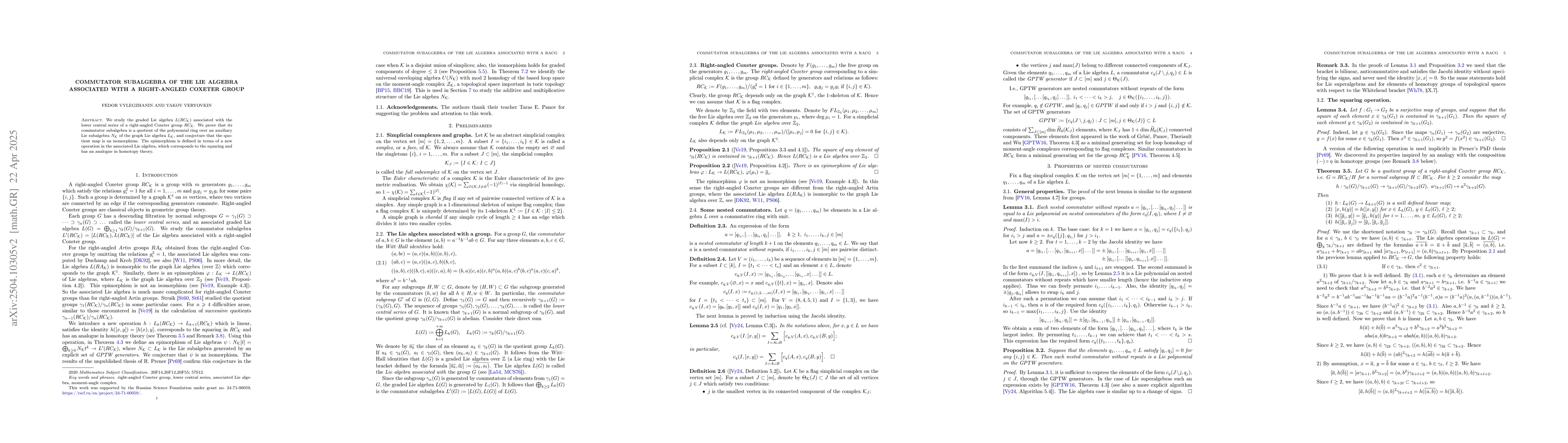 Thumbnail for Commutator subalgebra of the Lie algebra associated with a right-angled
  Coxeter group