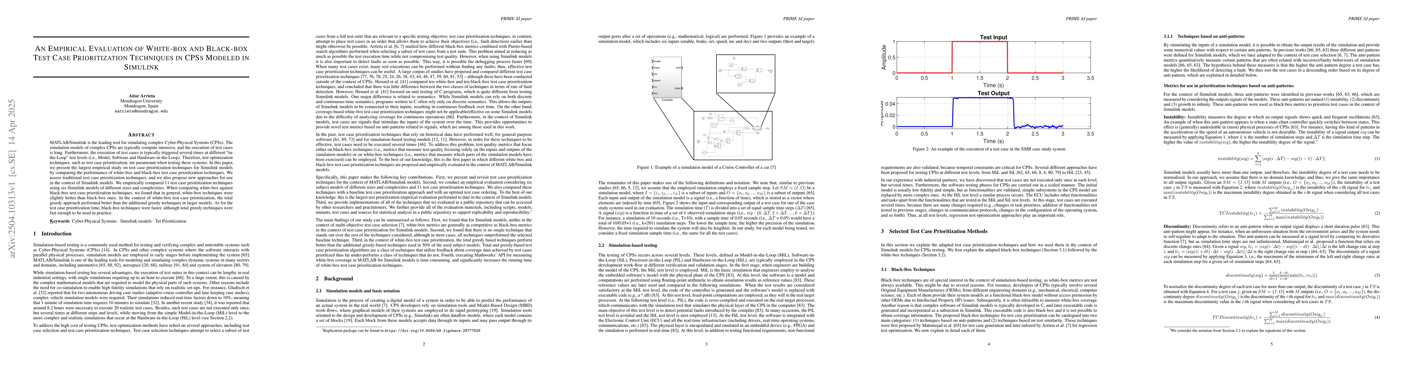 Thumbnail for An Empirical Evaluation of White-box and Black-box Test Case
  Prioritization Techniques in CPSs Modeled in Simulink
