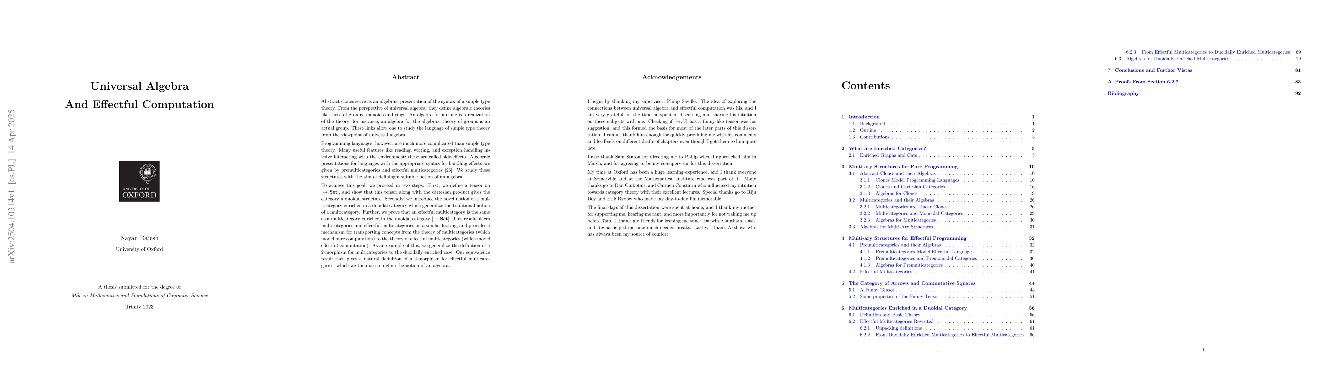Thumbnail for Universal Algebra and Effectful Computation