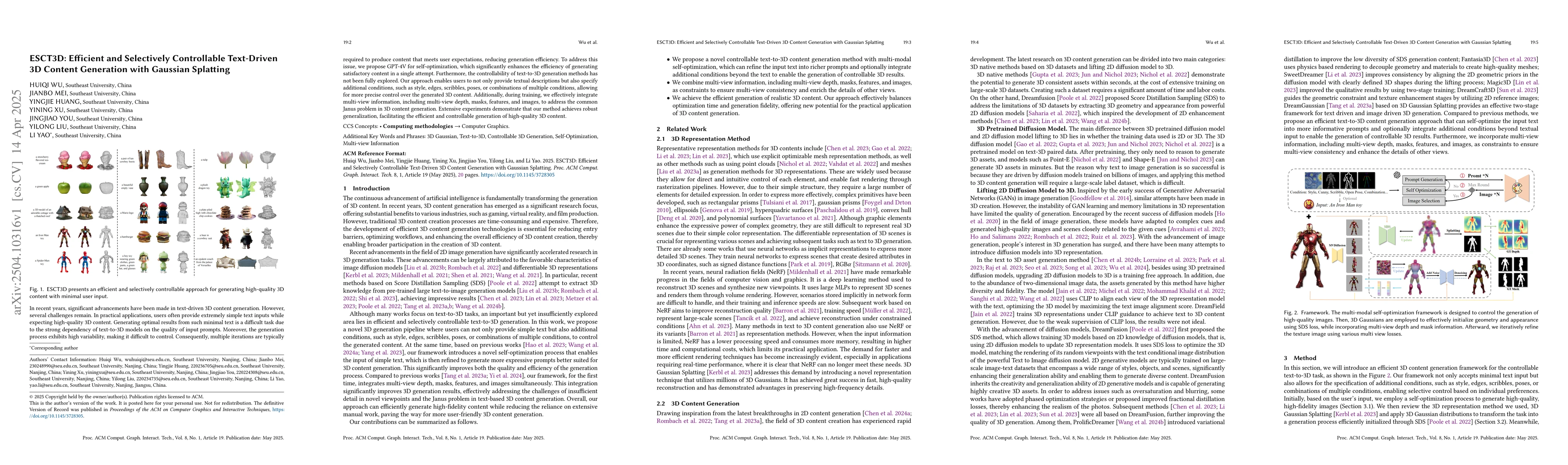 Thumbnail for ESCT3D: Efficient and Selectively Controllable Text-Driven 3D Content
  Generation with Gaussian Splatting