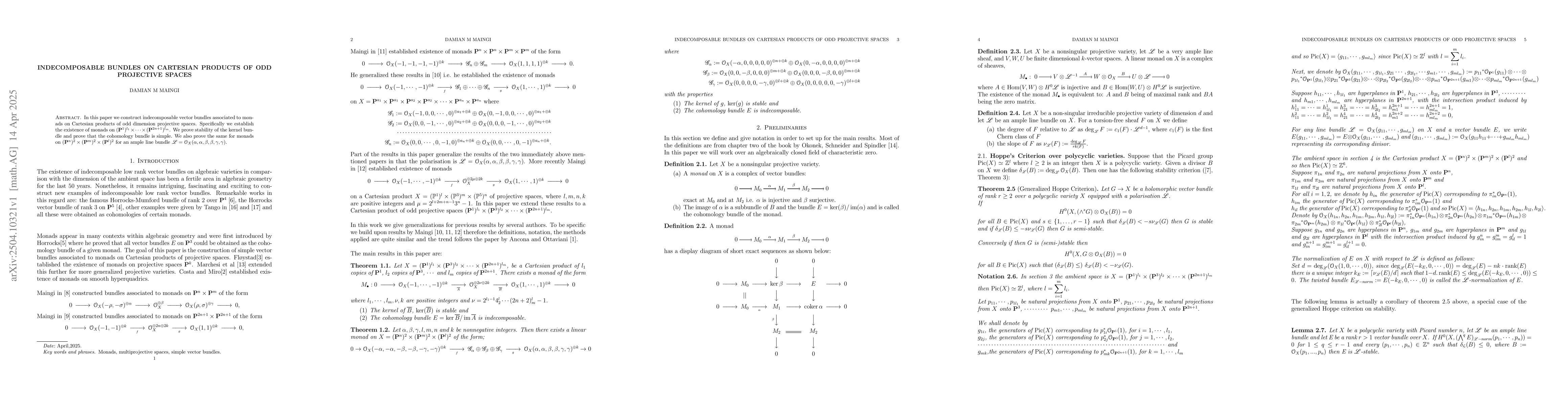Thumbnail for Indecomposable bundles on Cartesian products of odd projective spaces