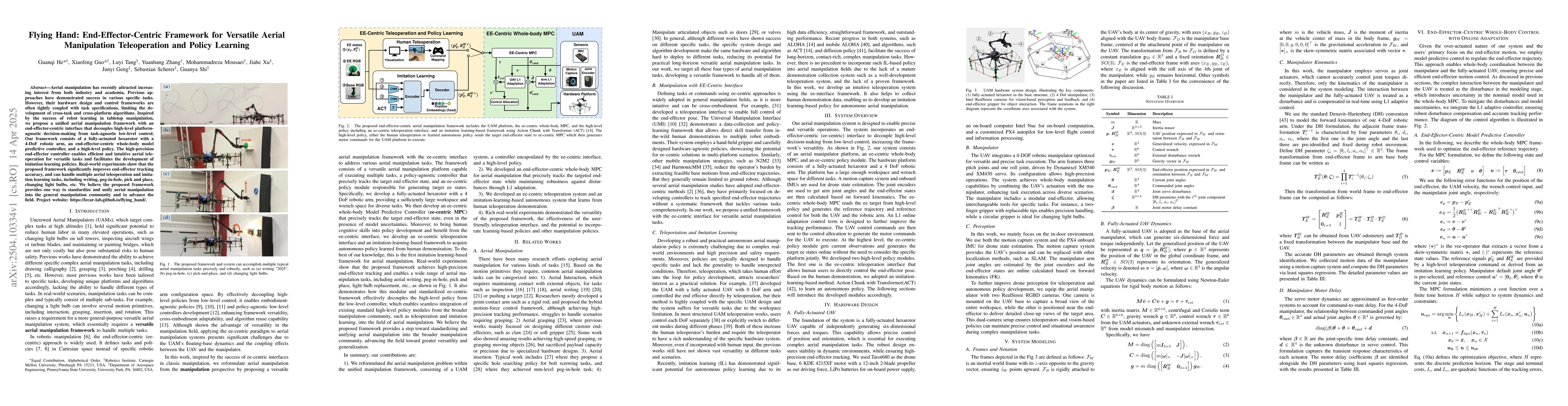 Thumbnail for Flying Hand: End-Effector-Centric Framework for Versatile Aerial
  Manipulation Teleoperation and Policy Learning