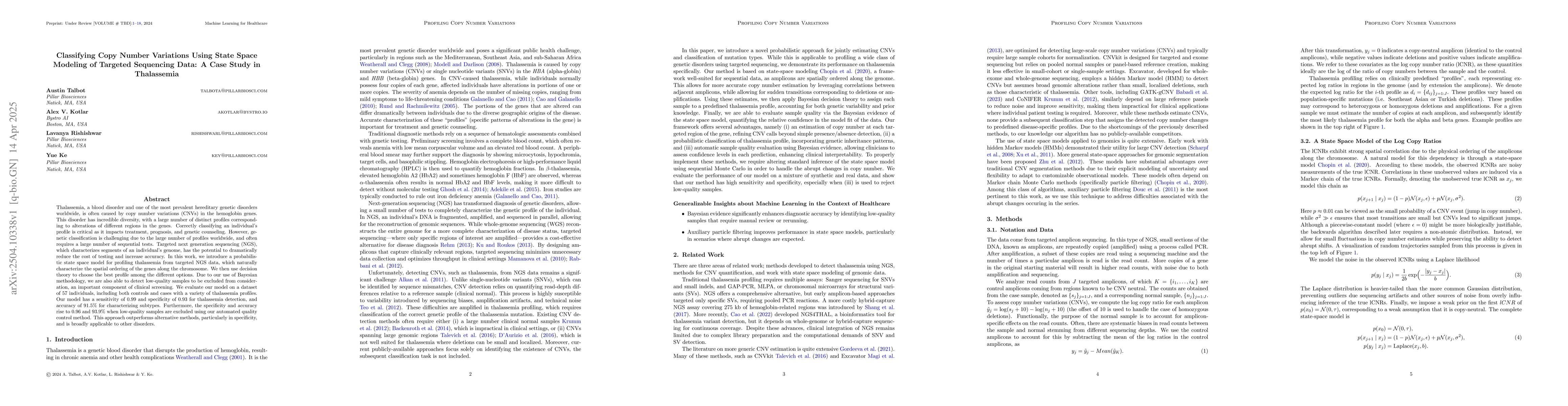 Thumbnail for Classifying Copy Number Variations Using State Space Modeling of
  Targeted Sequencing Data: A Case Study in Thalassemia