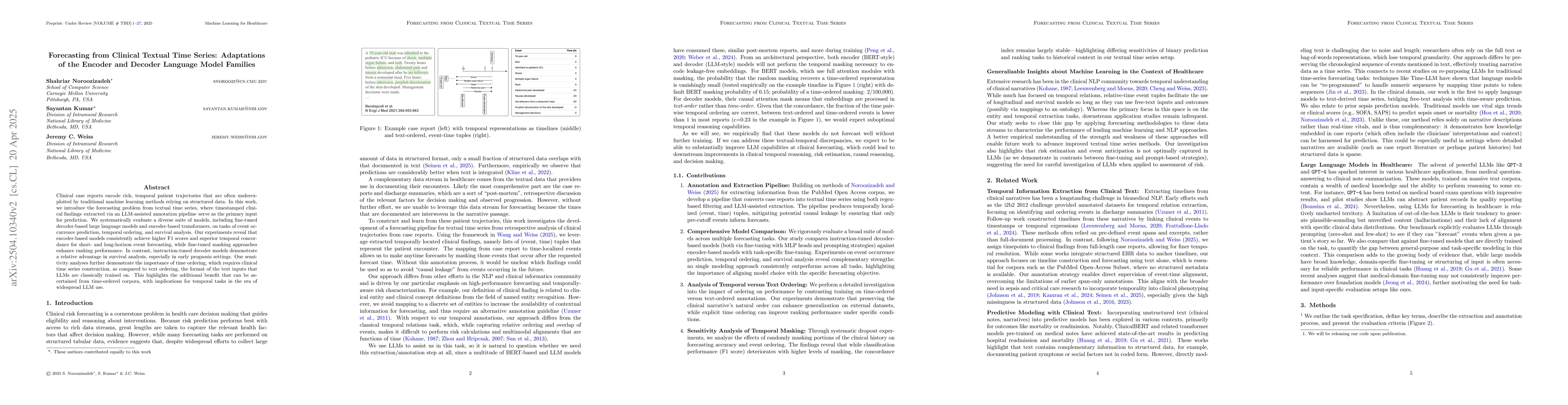 Thumbnail for Forecasting from Clinical Textual Time Series: Adaptations of the
  Encoder and Decoder Language Model Families