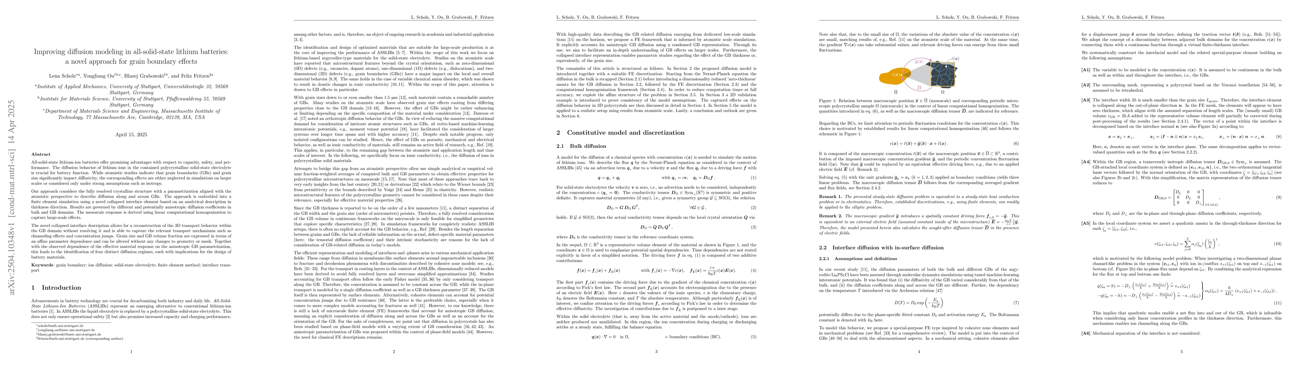 Thumbnail for Improving diffusion modeling in all-solid-state lithium batteries: a
  novel approach for grain boundary effects