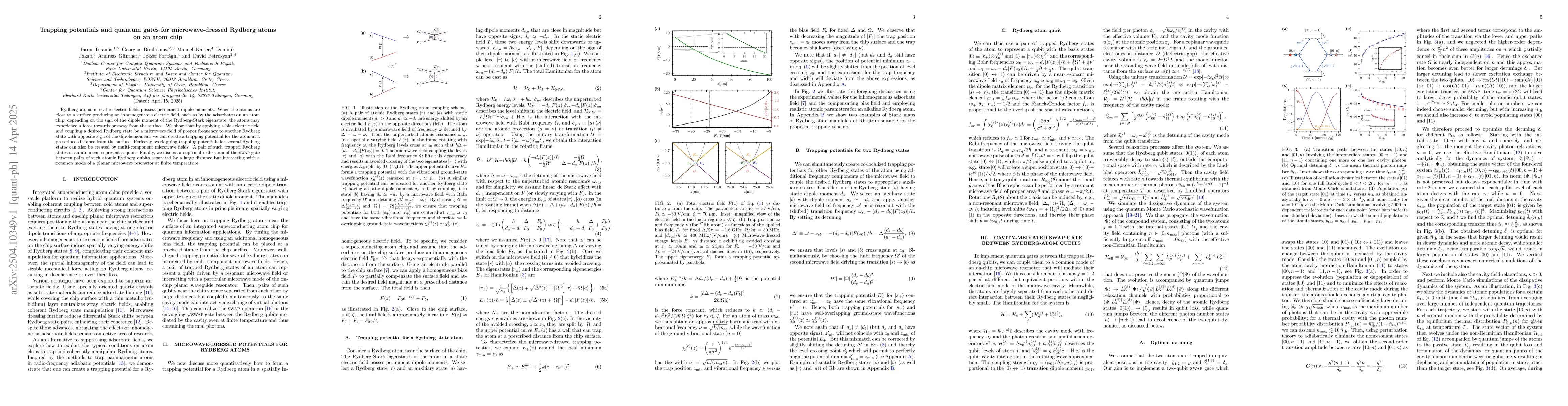 Thumbnail for Trapping potentials and quantum gates for microwave-dressed Rydberg
  atoms on an atom chip