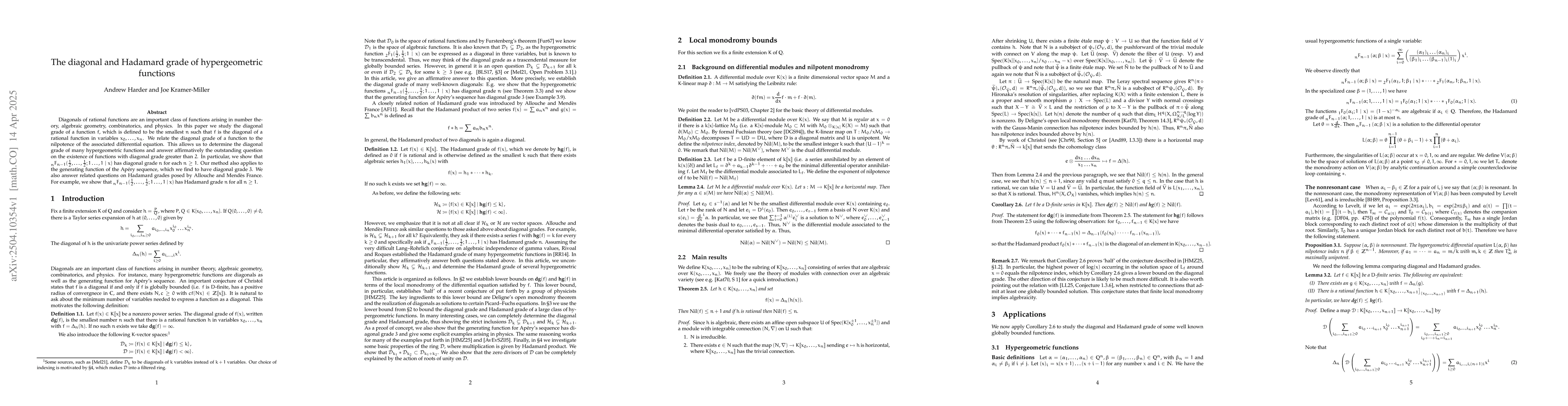 Thumbnail for The diagonal and Hadamard grade of hypergeometric functions