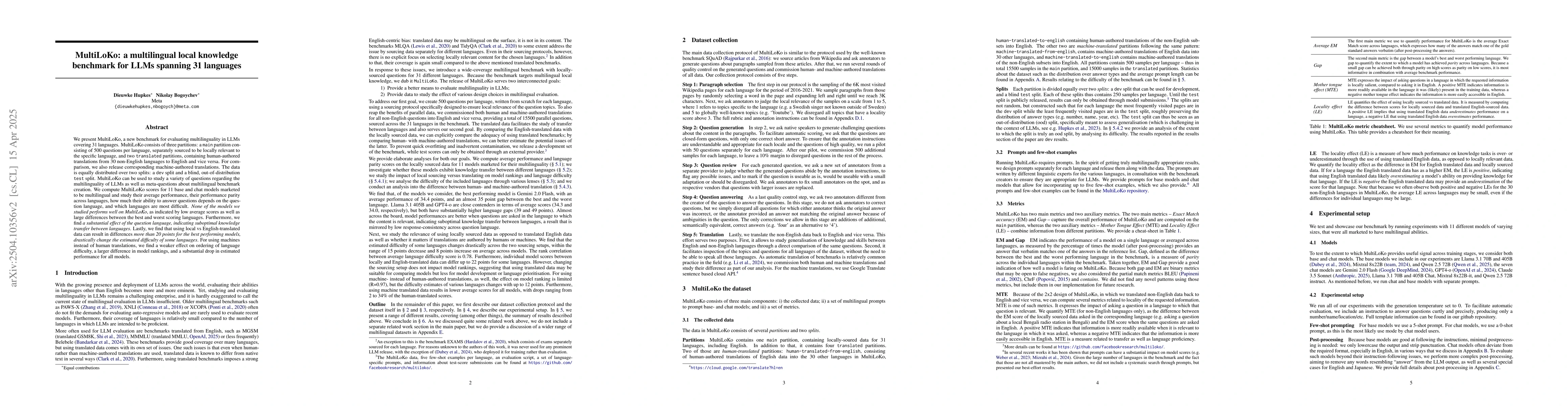 Thumbnail for MultiLoKo: a multilingual local knowledge benchmark for LLMs spanning 31
  languages