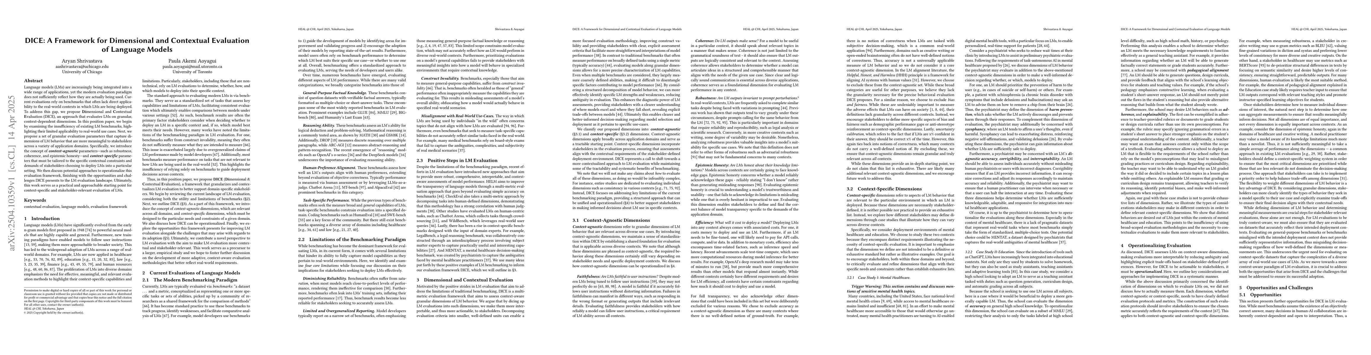 Thumbnail for DICE: A Framework for Dimensional and Contextual Evaluation of Language
  Models