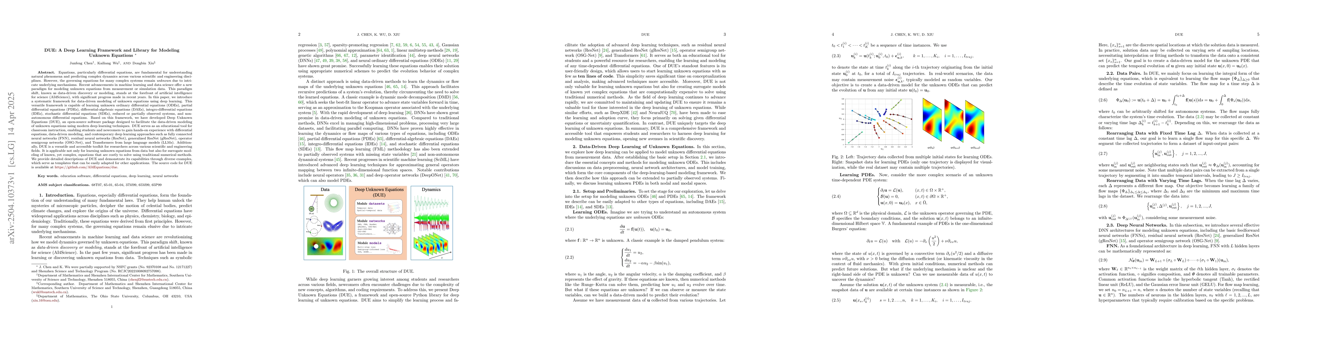 Thumbnail for DUE: A Deep Learning Framework and Library for Modeling Unknown
  Equations