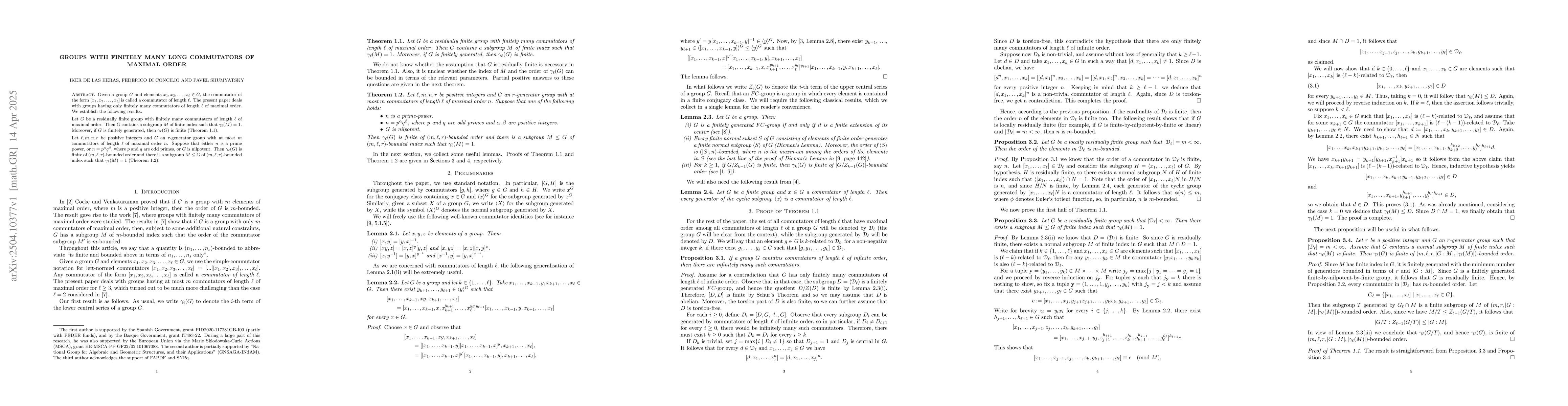 Thumbnail for Groups with finitely many long commutators of maximal order