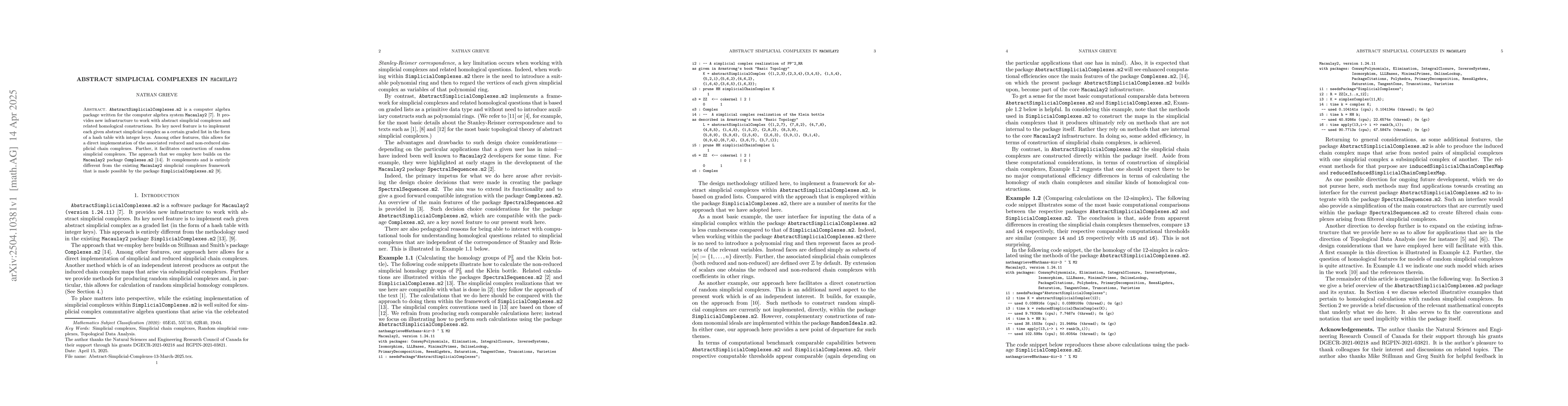 Thumbnail for Abstract simplicial complexes in {\tt Macaulay2}