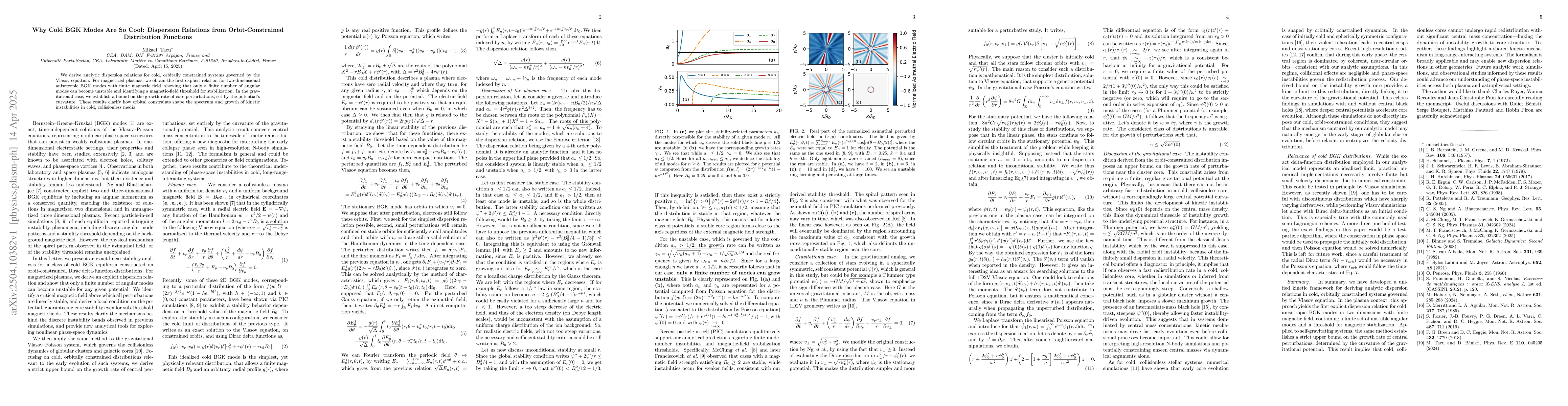 Thumbnail for Why Cold BGK Modes Are So Cool: Dispersion Relations from
  Orbit-Constrained Distribution Functions