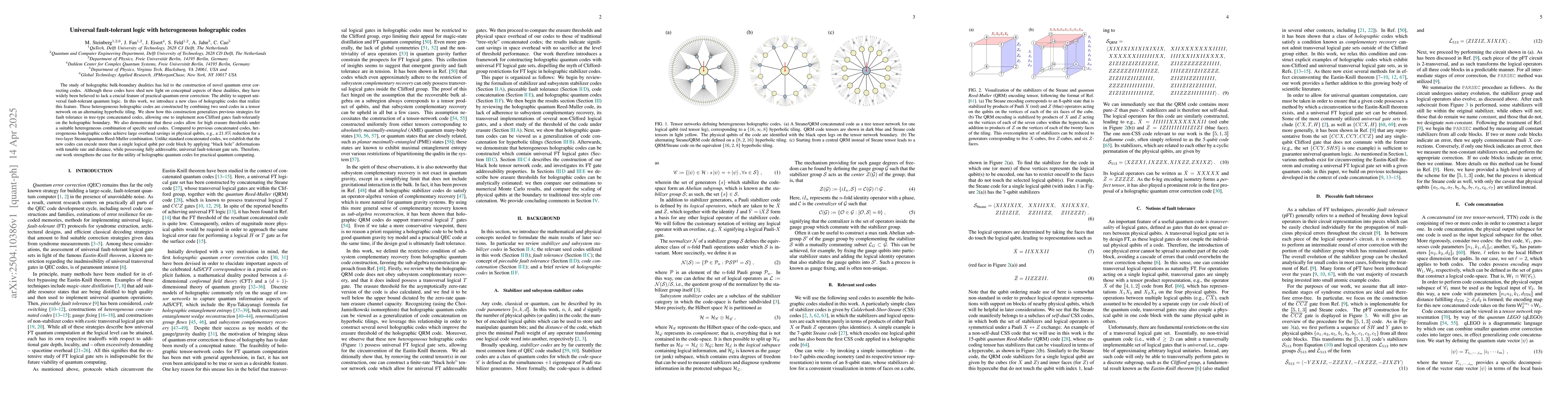 Thumbnail for Universal fault-tolerant logic with heterogeneous holographic codes