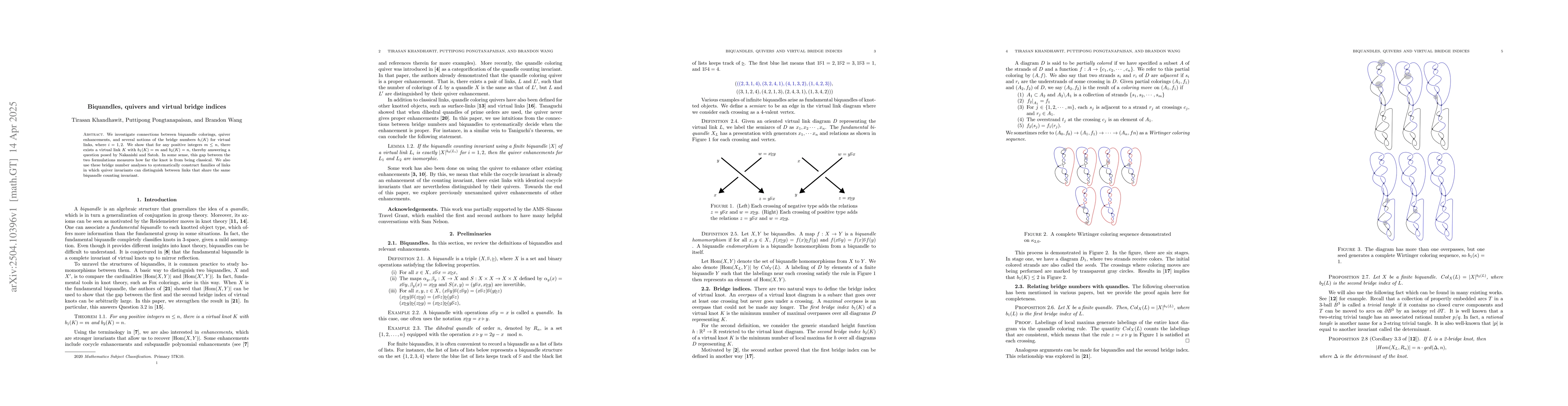 Thumbnail for Biquandles, quivers and virtual bridge indices
