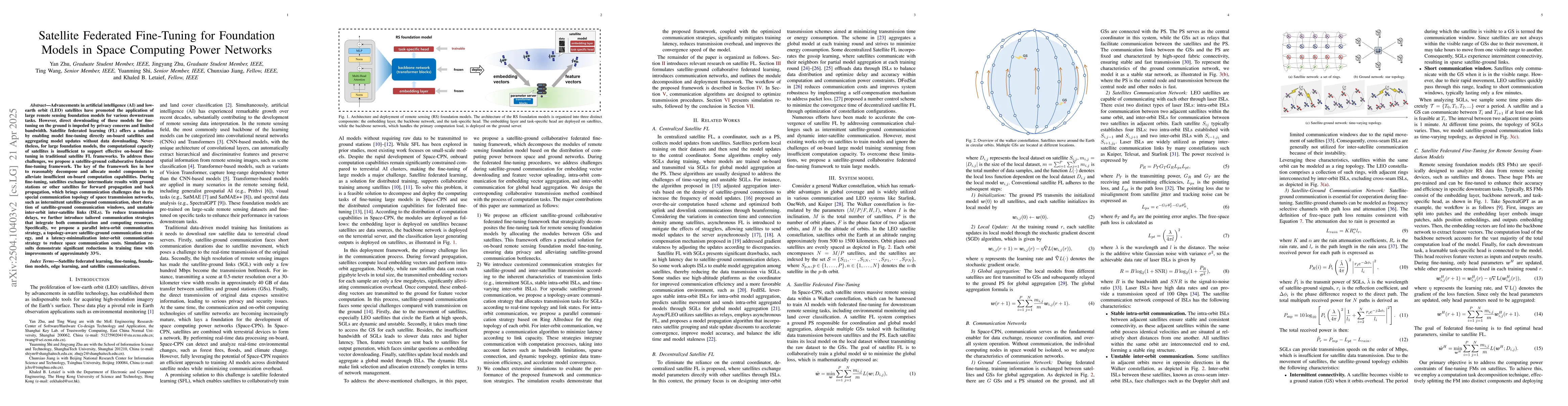Thumbnail for Satellite Federated Fine-Tuning for Foundation Models in Space Computing
  Power Networks