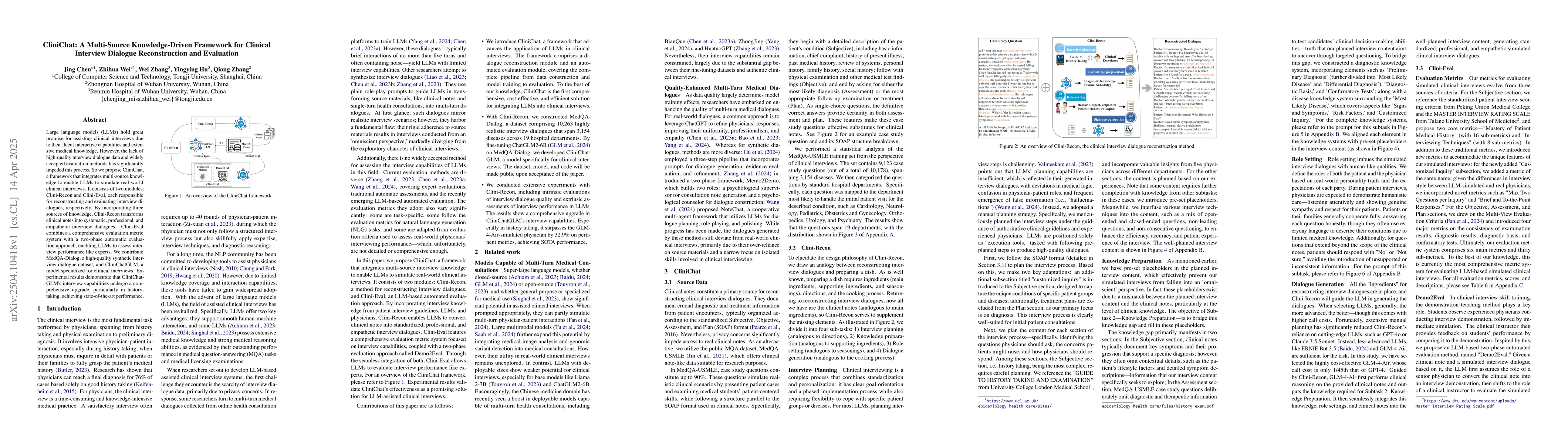 Thumbnail for CliniChat: A Multi-Source Knowledge-Driven Framework for Clinical
  Interview Dialogue Reconstruction and Evaluation