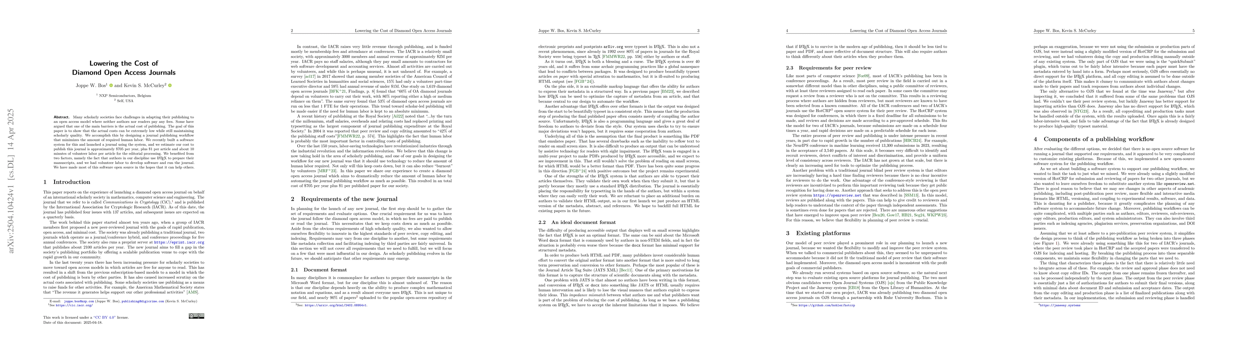 Thumbnail for Lowering the Cost of Diamond Open Access Journals