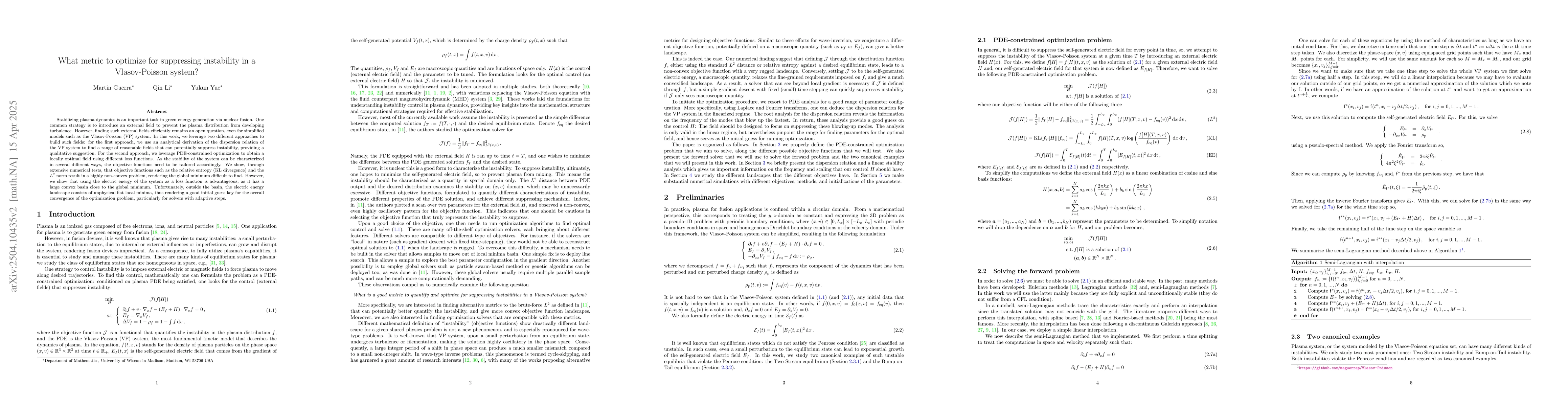Thumbnail for What metric to optimize for suppressing instability in a Vlasov-Poisson
  system?