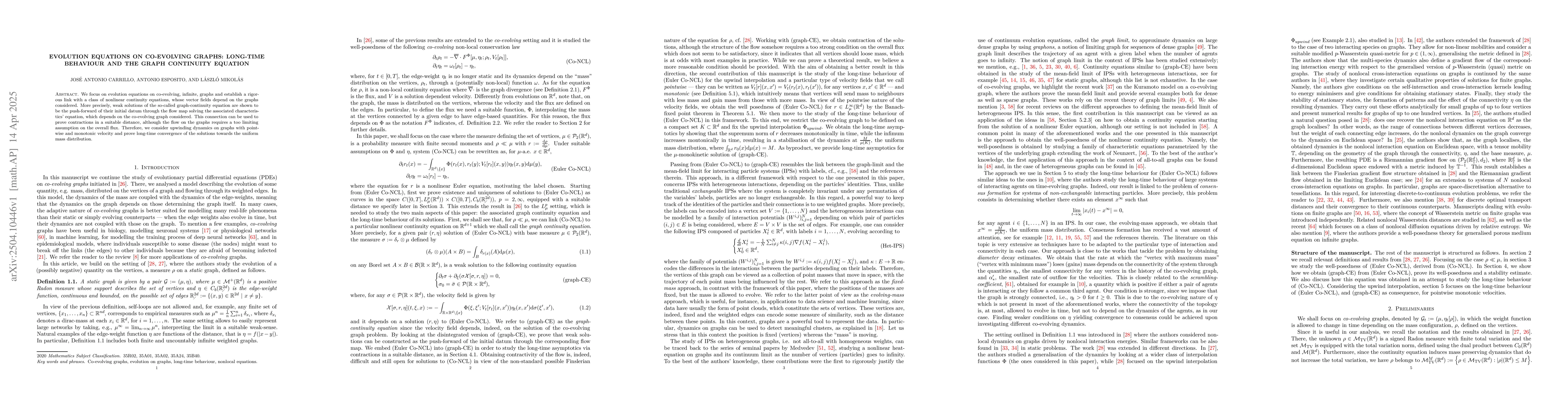 Thumbnail for Evolution equations on co-evolving graphs: long-time behaviour and the
  graph continuity equation