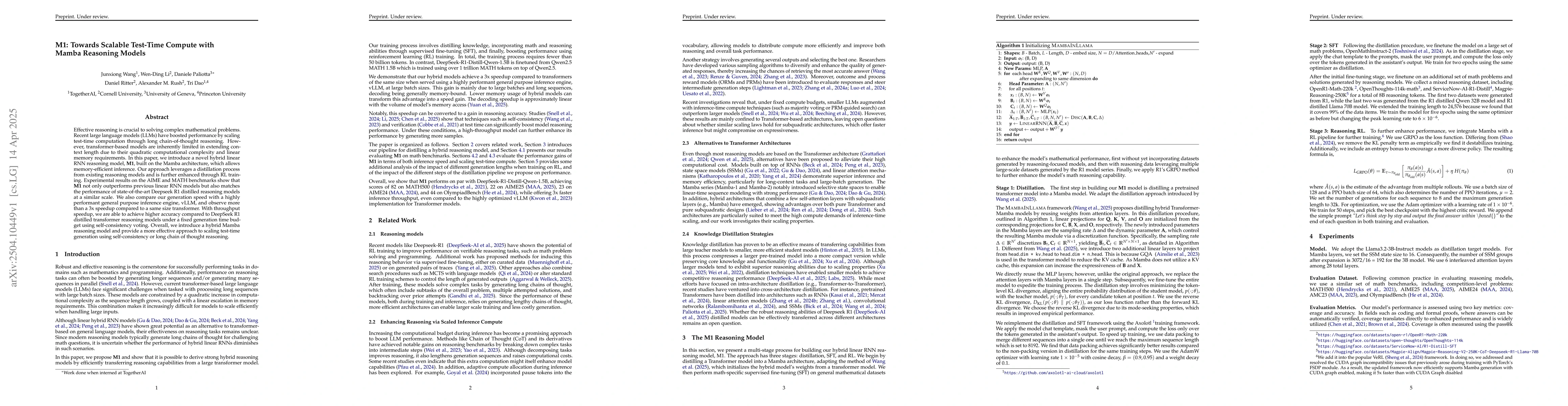 Thumbnail for M1: Towards Scalable Test-Time Compute with Mamba Reasoning Models