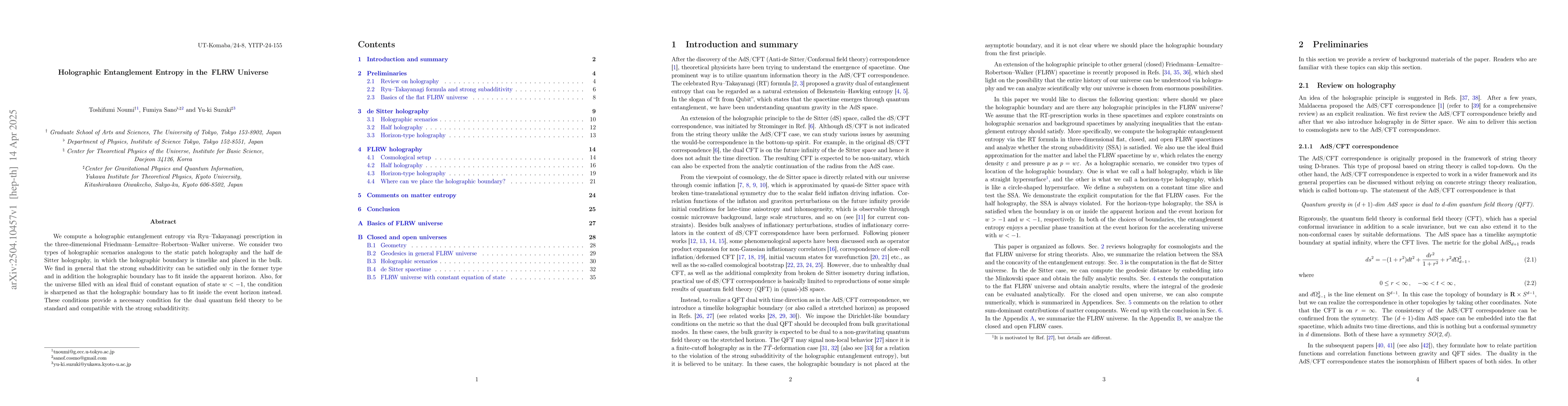 Thumbnail for Holographic Entanglement Entropy in the FLRW Universe