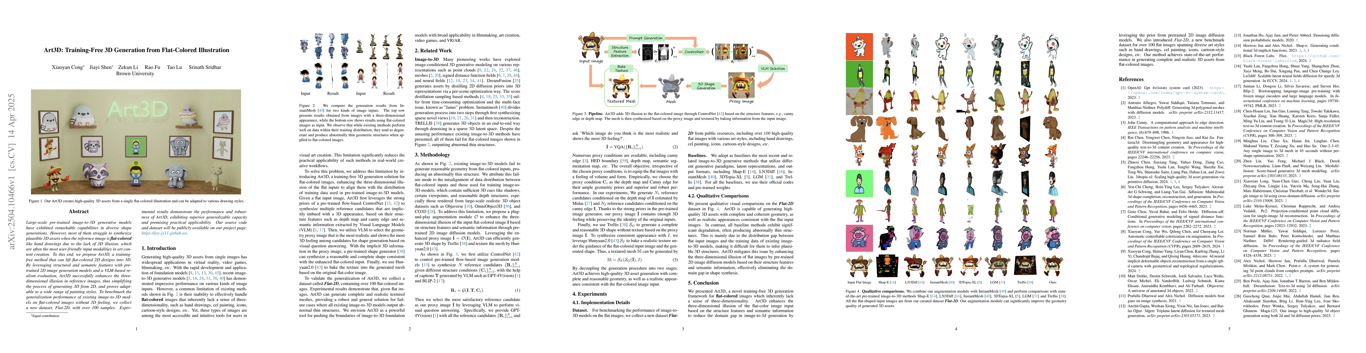 Thumbnail for Art3D: Training-Free 3D Generation from Flat-Colored Illustration