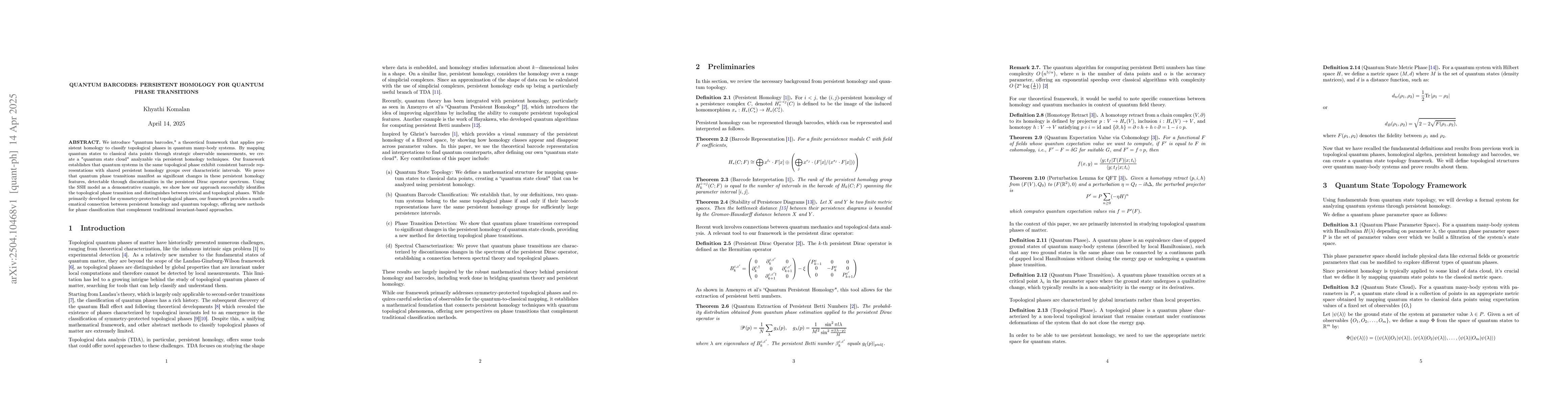 Thumbnail for Quantum Barcodes: Persistent Homology for Quantum Phase Transitions