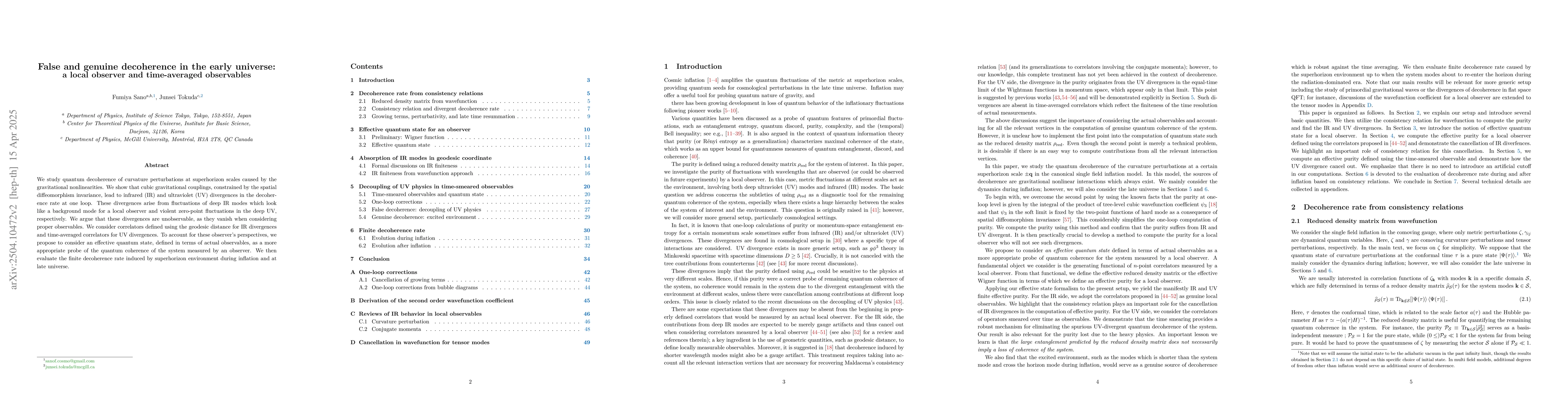 Thumbnail for False and genuine decoherence in the early universe: a local observer
  and time-averaged observables