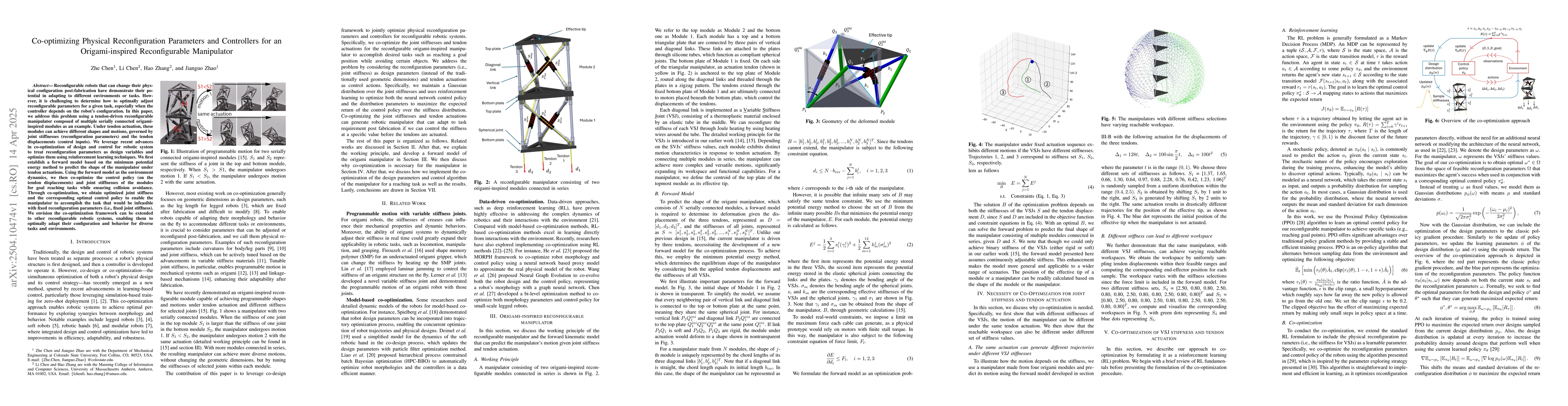 Thumbnail for Co-optimizing Physical Reconfiguration Parameters and Controllers for an
  Origami-inspired Reconfigurable Manipulator