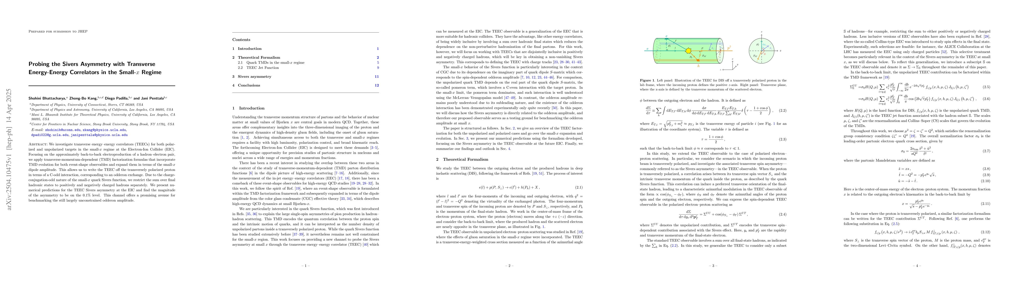 Thumbnail for Probing the Sivers Asymmetry with Transverse Energy-Energy Correlators
  in the Small-$x$ Regime