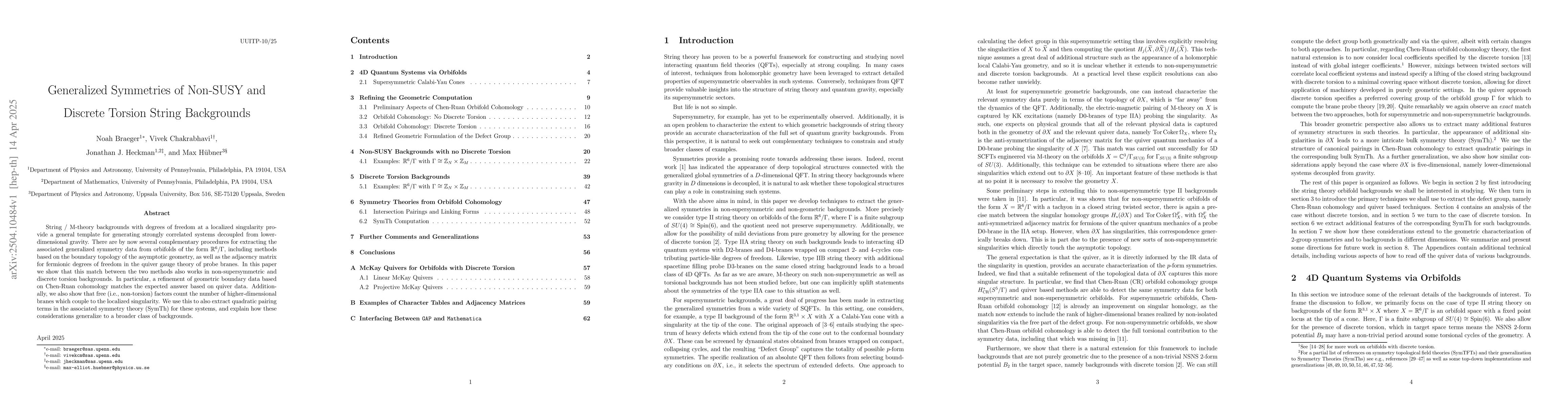 Thumbnail for Generalized Symmetries of Non-SUSY and Discrete Torsion String
  Backgrounds