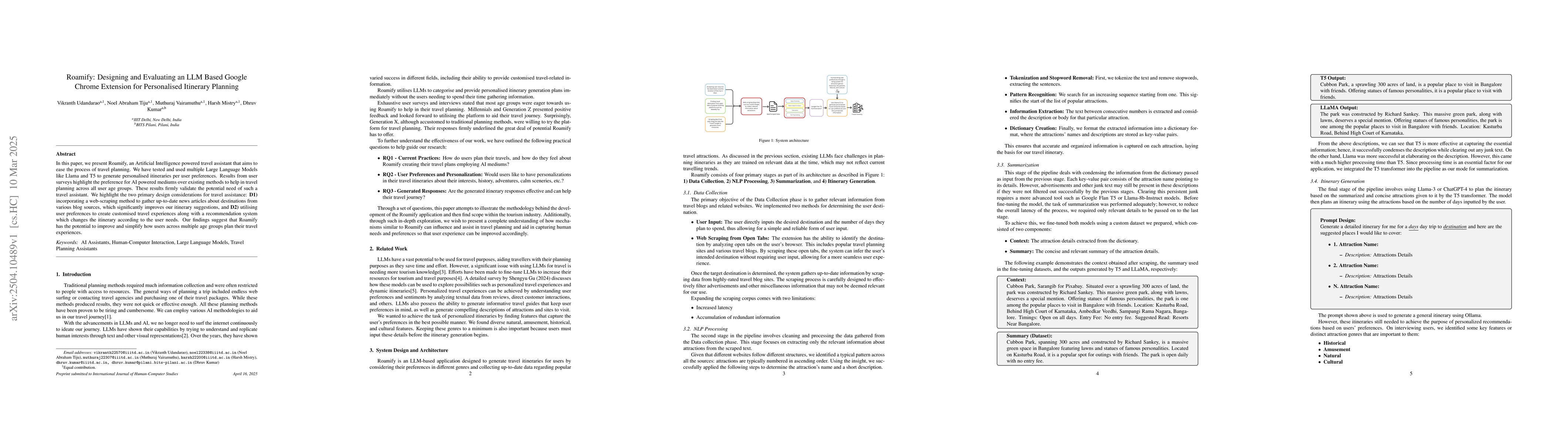 Thumbnail for Roamify: Designing and Evaluating an LLM Based Google Chrome Extension
  for Personalised Itinerary Planning