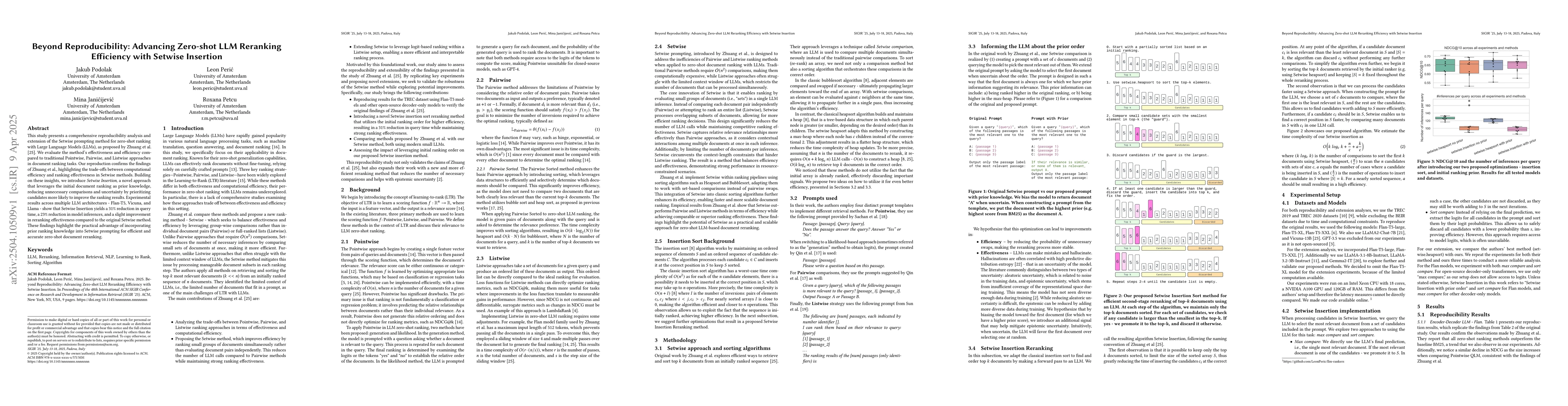 Thumbnail for Beyond Reproducibility: Advancing Zero-shot LLM Reranking Efficiency
  with Setwise Insertion
