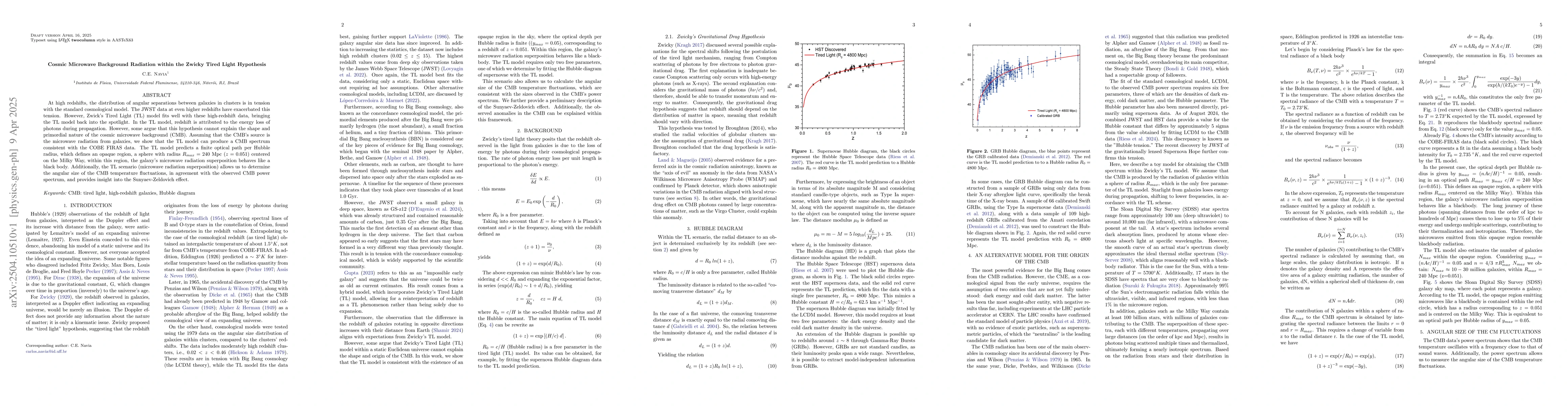 Thumbnail for Cosmic Microwave Background Radiation within the Zwicky Tired Light
  Hypothesis