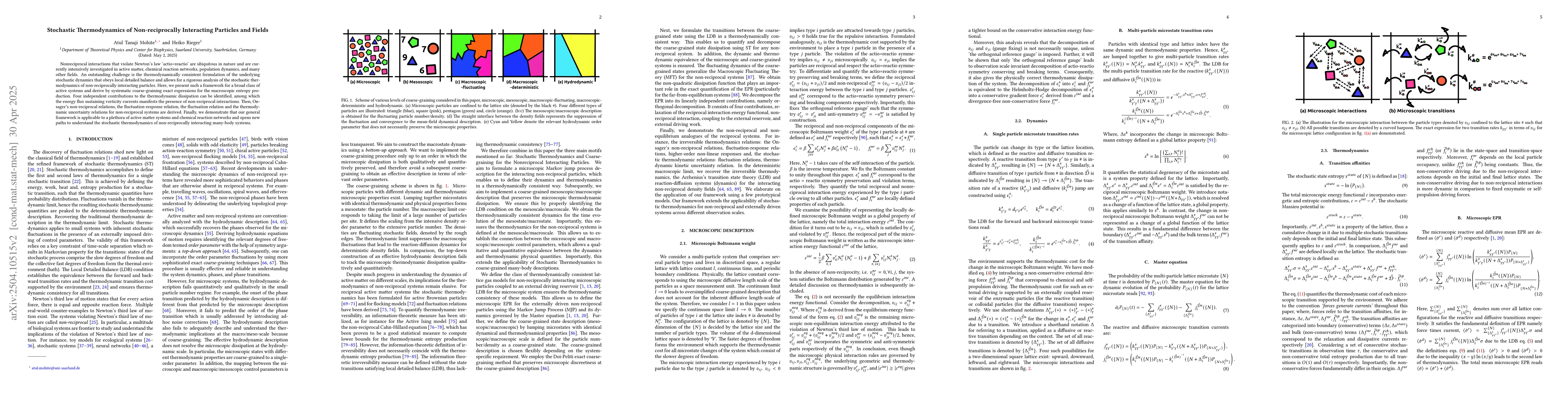 Thumbnail for Stochastic Thermodynamics of Non-reciprocally Interacting Particles and
  Fields
