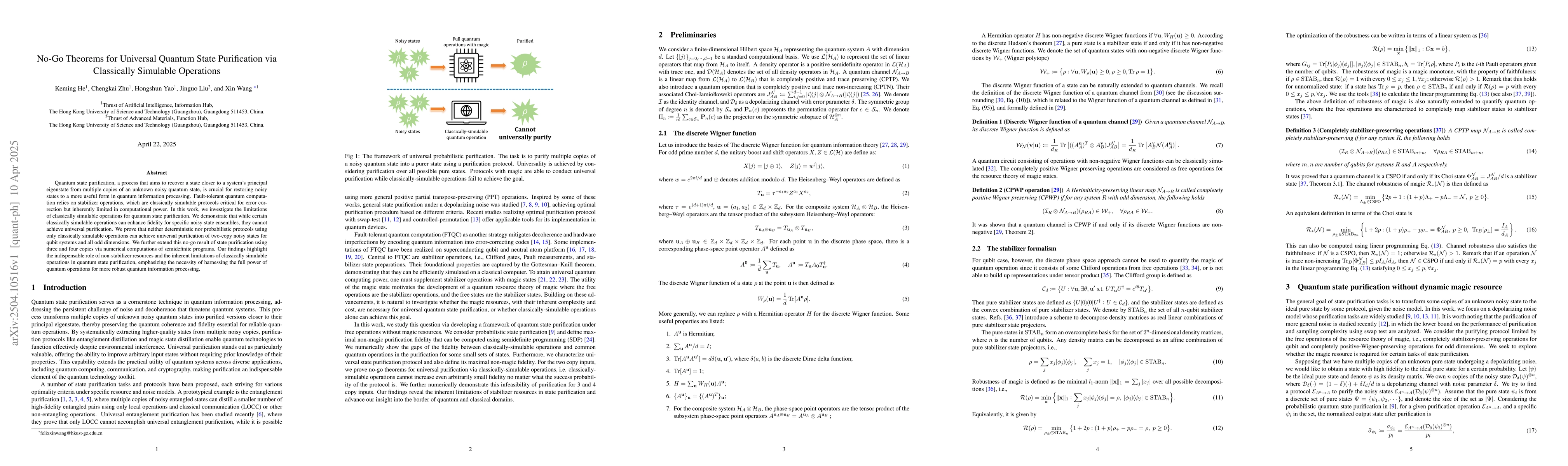 Thumbnail for No-Go Theorems for Universal Quantum State Purification via Classically
  Simulable Operations