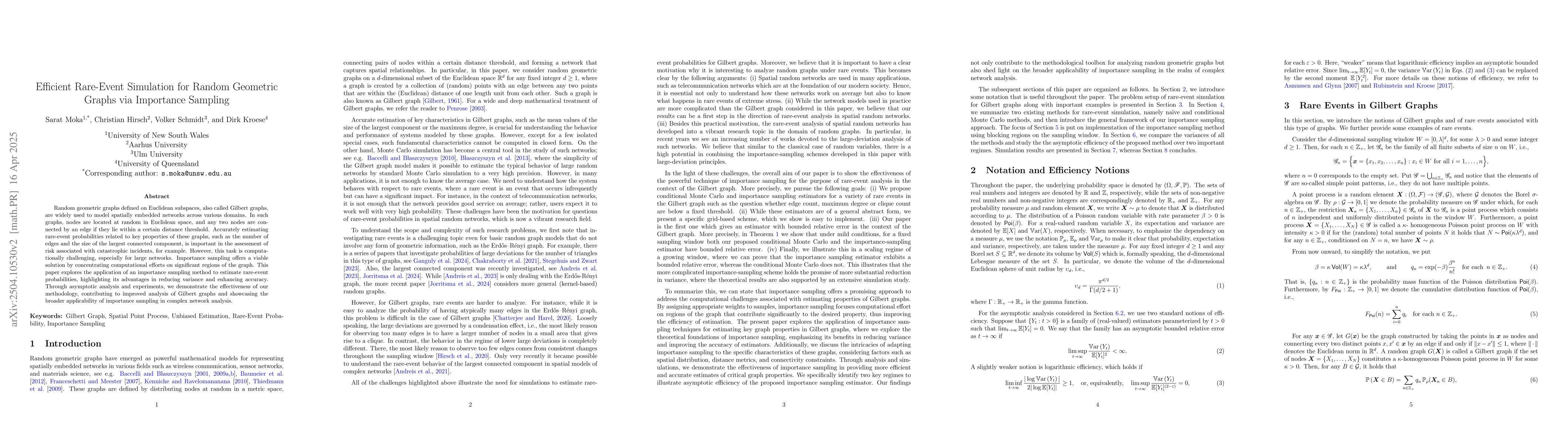 Thumbnail for Efficient Rare-Event Simulation for Random Geometric Graphs via
  Importance Sampling