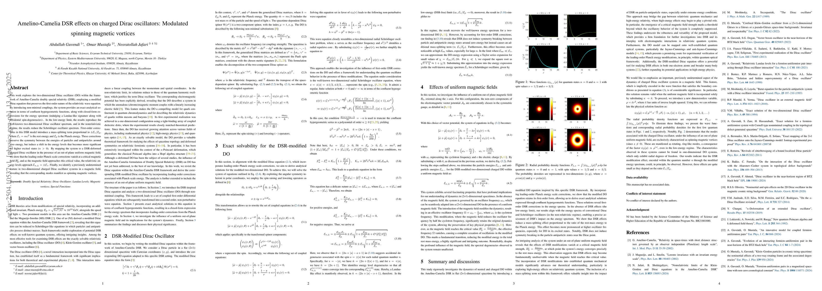 Thumbnail for Amelino-Camelia DSR effects on charged Dirac oscillators: Modulated
  spinning magnetic vortices