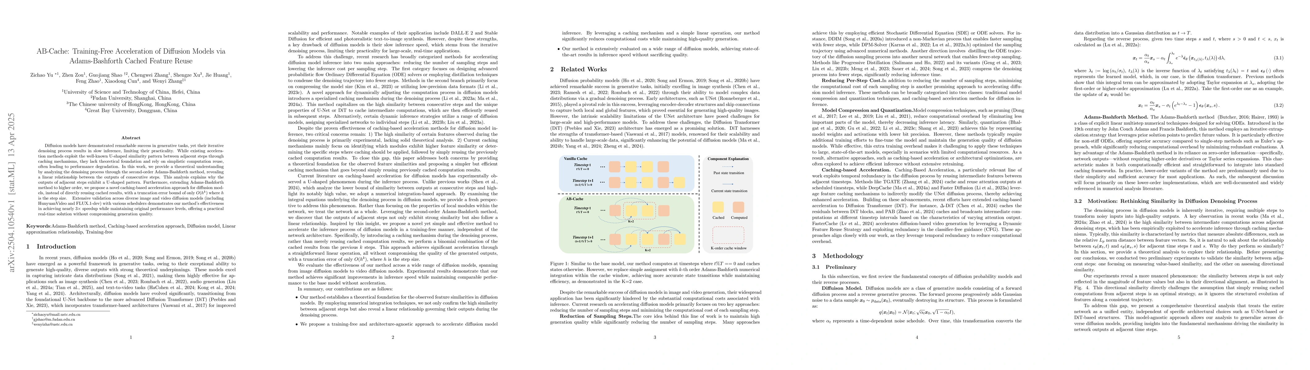 Thumbnail for AB-Cache: Training-Free Acceleration of Diffusion Models via
  Adams-Bashforth Cached Feature Reuse