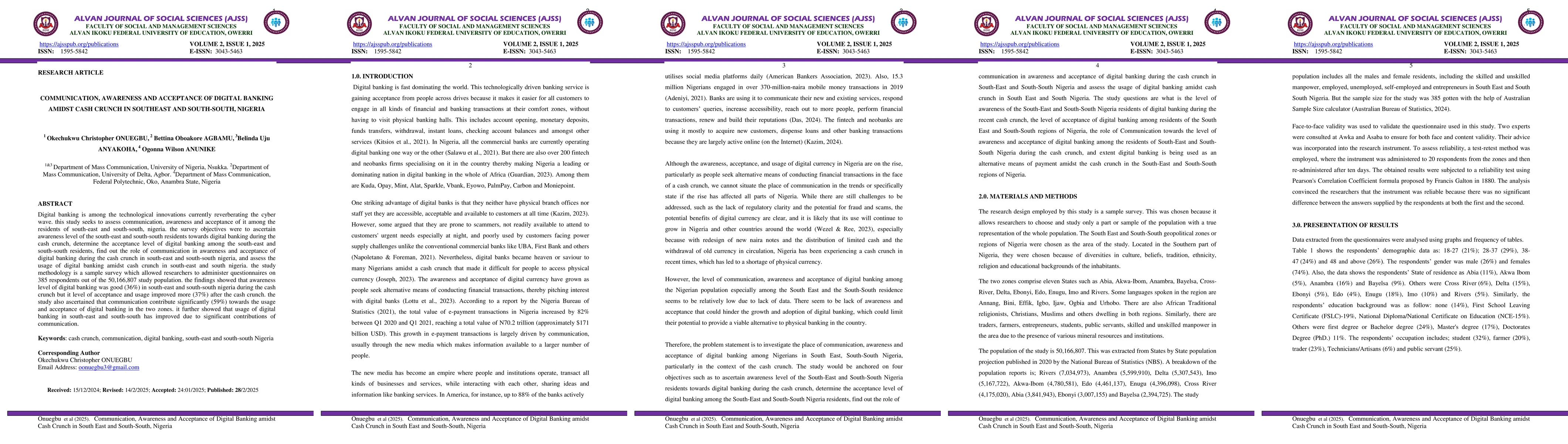 Thumbnail for Communication, Awareness and Acceptance of Digital Banking Amidst Cash
  Crunch in Southeast and South-South, Nigeria