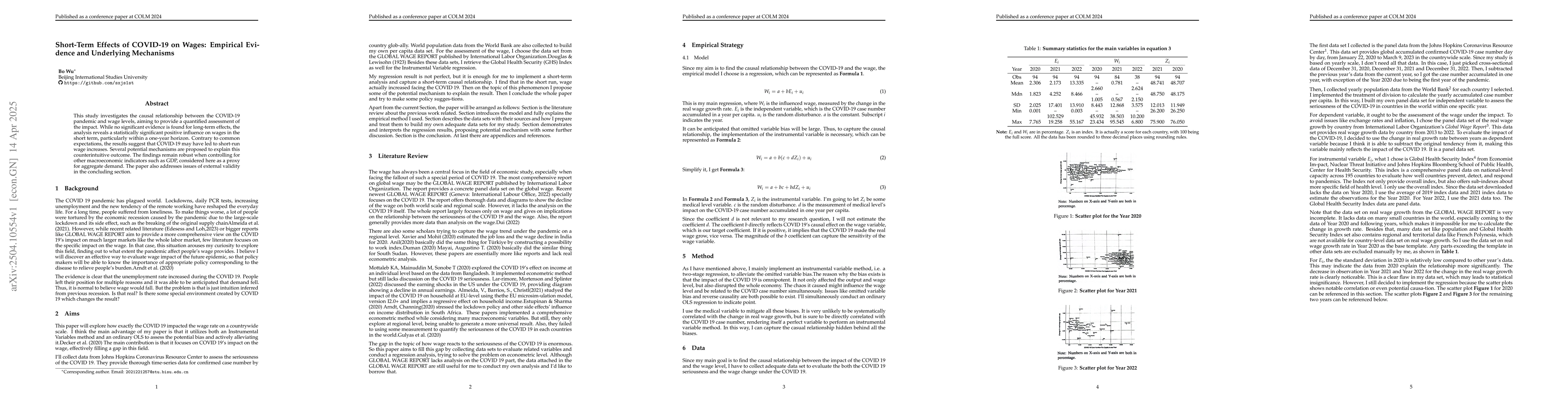 Thumbnail for Short-Term Effects of COVID-19 on Wages: Empirical Evidence and
  Underlying Mechanisms