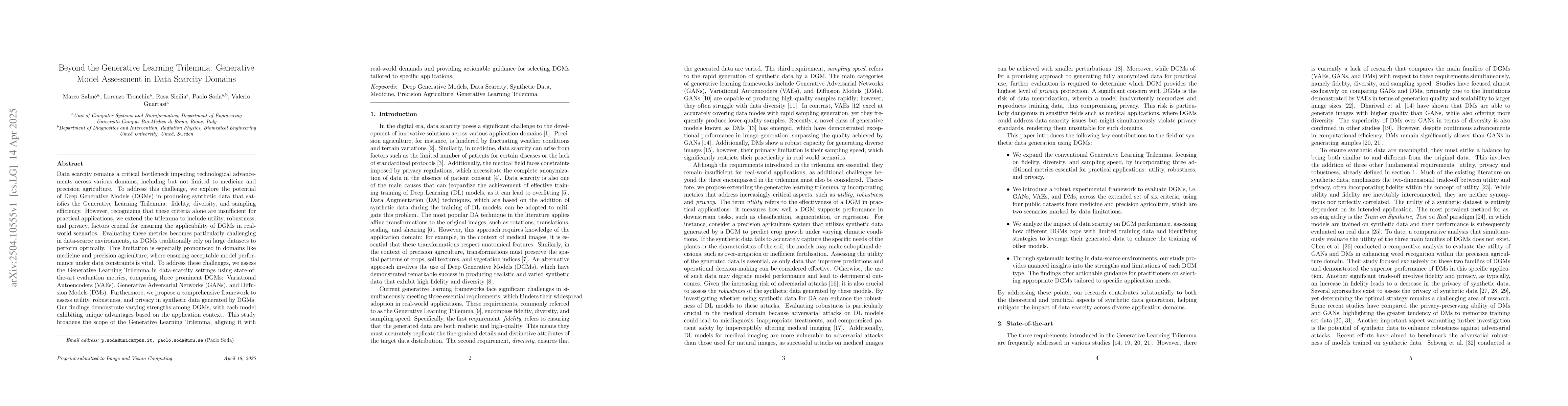 Thumbnail for Beyond the Generative Learning Trilemma: Generative Model Assessment in
  Data Scarcity Domains