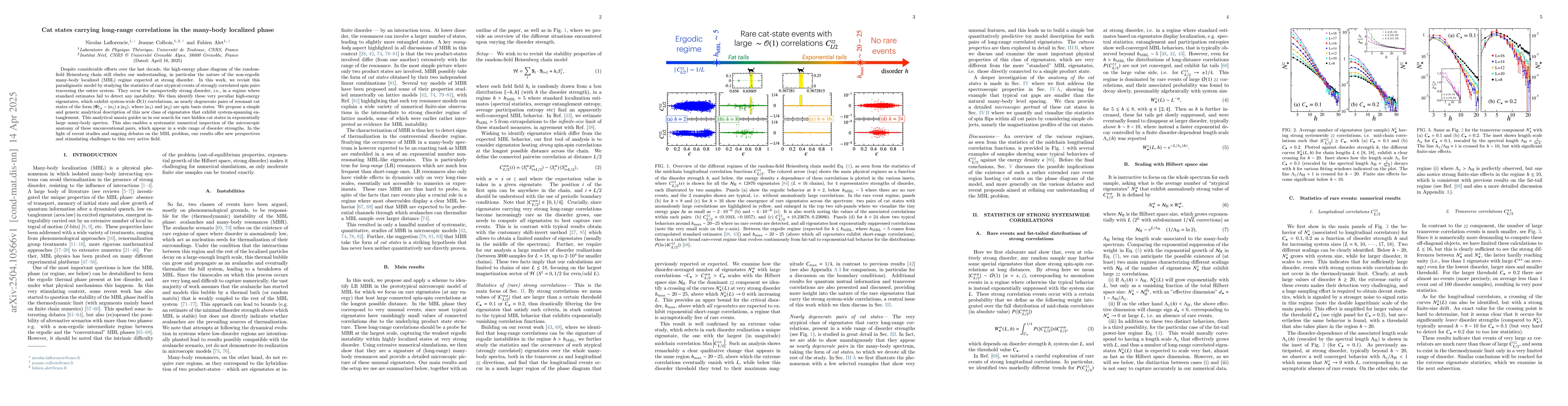 Thumbnail for Cat states carrying long-range correlations in the many-body localized
  phase