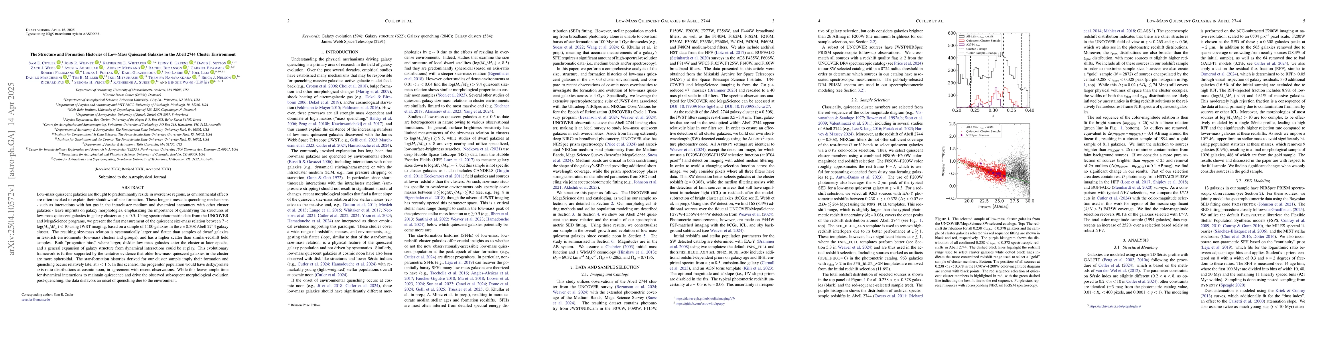Thumbnail for The Structure and Formation Histories of Low-Mass Quiescent Galaxies in
  the Abell 2744 Cluster Environment