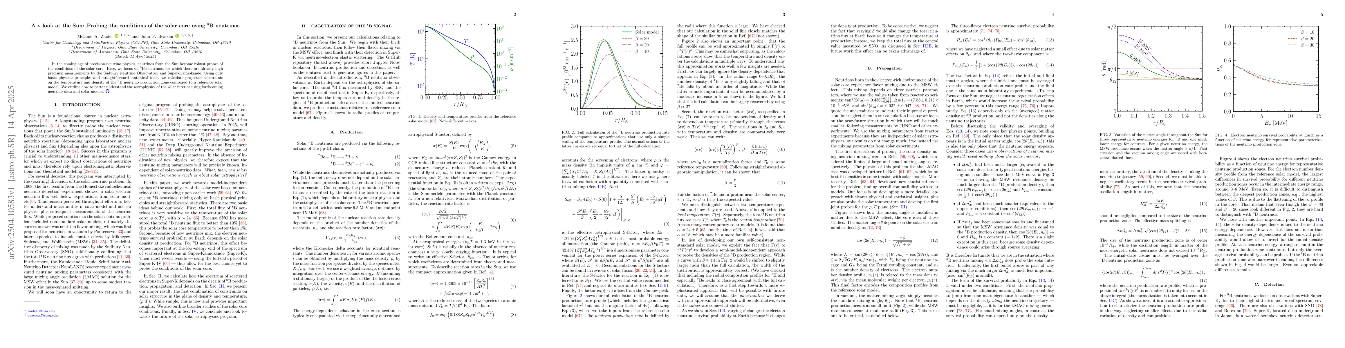 Thumbnail for A $ν$ look at the Sun: Probing the conditions of the solar core using
  $^8$B neutrinos