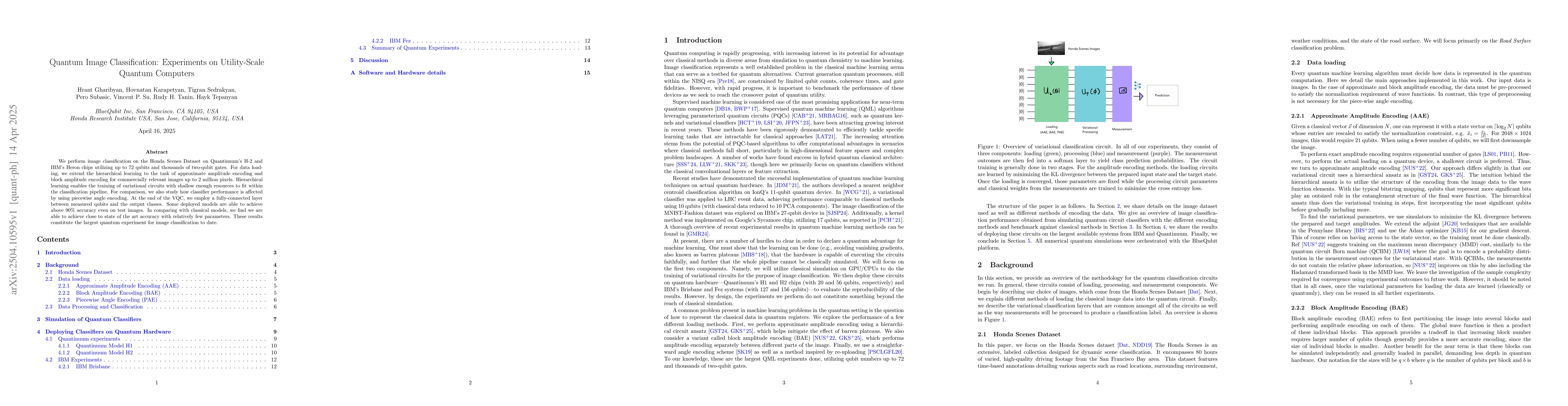 Thumbnail for Quantum Image Classification: Experiments on Utility-Scale Quantum
  Computers