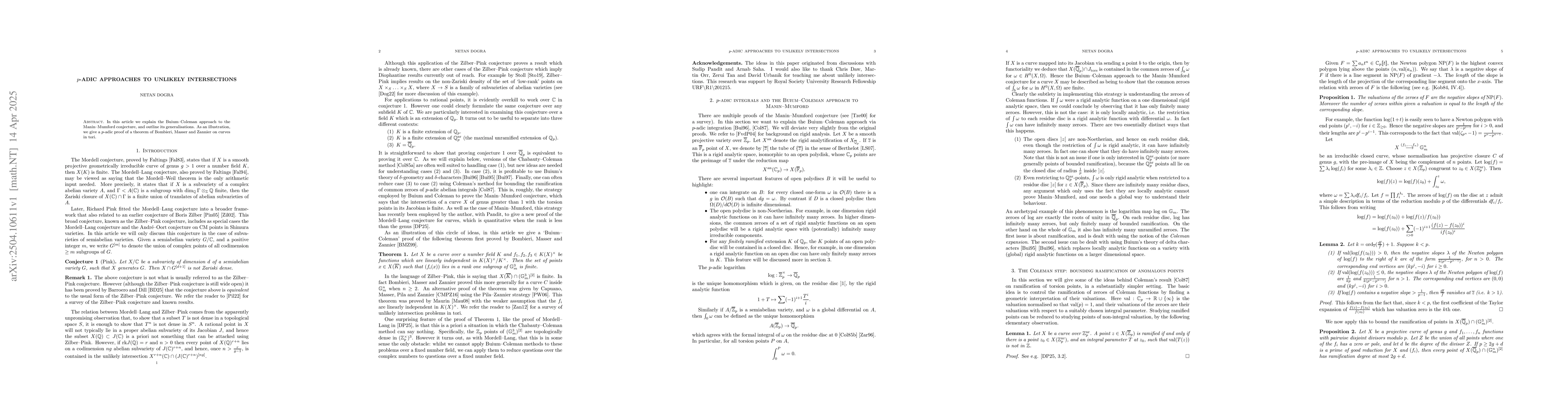 Thumbnail for $p$-adic approaches to unlikely intersections