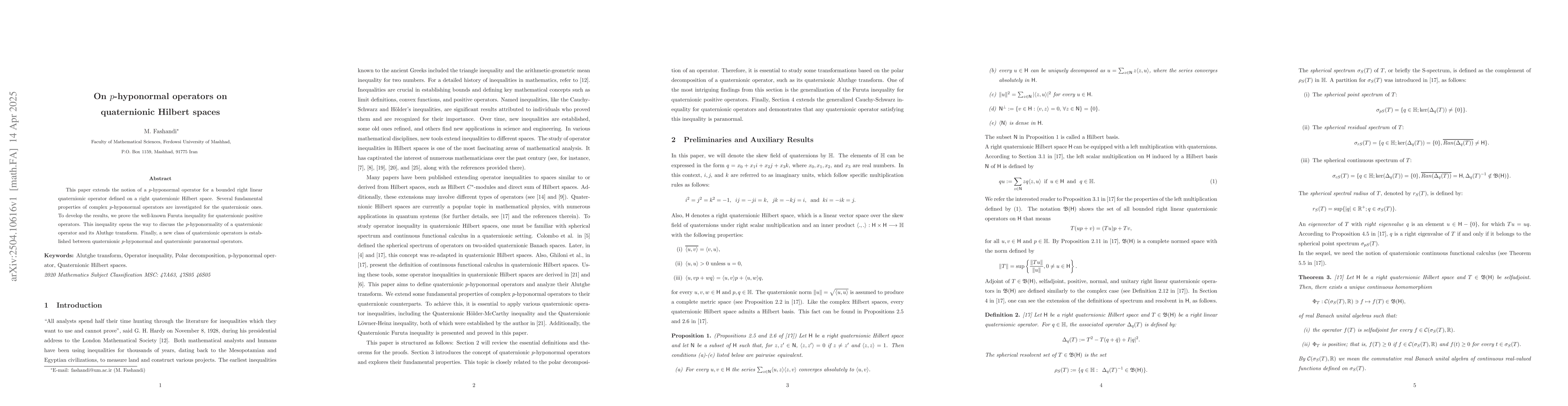 Thumbnail for On p-hyponormal operators on quaternionic Hilbert spaces